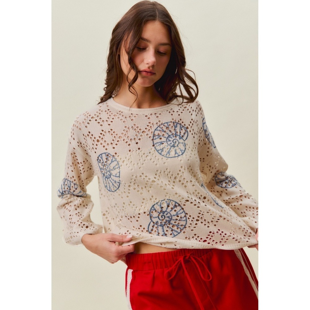 SO ME Seashell Lightweight Sweater Top - Large - Picture 4 of 16